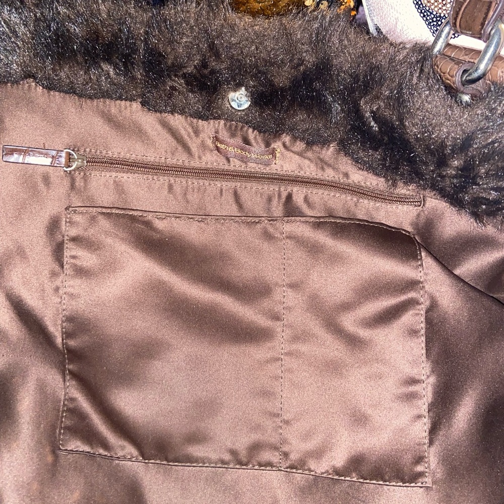 VTG RARE - Large Dark Brown Faux Fur & Leather Shoulder Bag - Picture 6 of 12